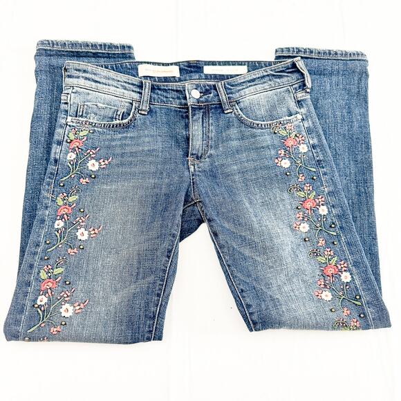 Pilcro and The Letterpress Hyphen Flower Embroidered Dark Wash Jeans Size 26 - Picture 4 of 8